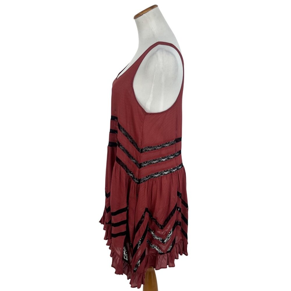 Free People Burnt Red & Black Voile & Lace Slip Dress | Boho Coastal Cowgirl S - Picture 6 of 12